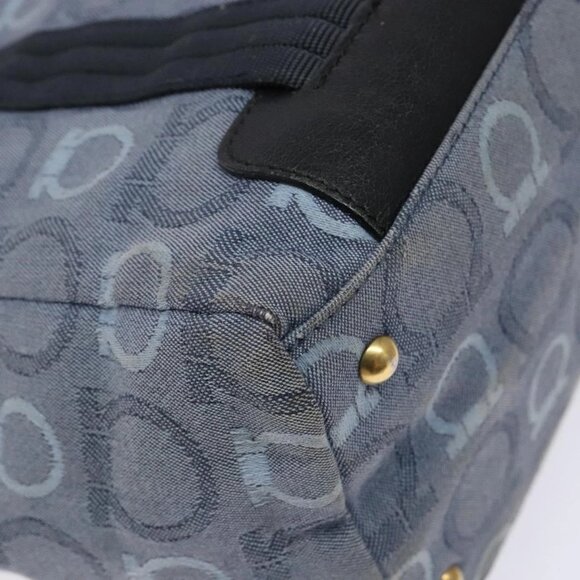 Salvatore Ferragamo Gancini Tote Bag Canvas Blue Gold Auth 139532 - Picture 5 of 16
